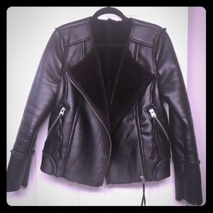 Topshop Faux Leather And Fur Jacket